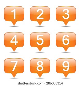 Numbers Counting Square Vector Orange Icon Design Set