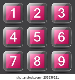 Numbers Counting Square Vector Pink Icon Design Set