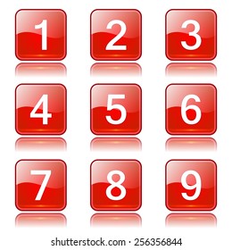 Numbers Counting Square Vector Red Icon Design Set