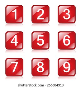 Numbers Counting Square Vector Red Icon Design Set