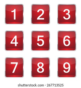 Numbers Counting Square Vector Red Icon Design Set