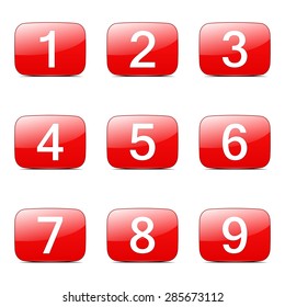 Numbers Counting Square Vector Red Icon Design Set