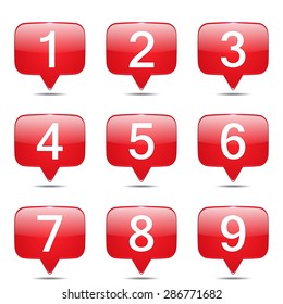 Numbers Counting Square Vector Red Icon Design Set
