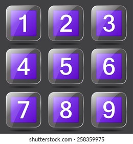 Numbers Counting Square Vector Violet Icon Design Set