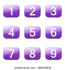 Numbers Counting Square Vector Violet Icon Design Set