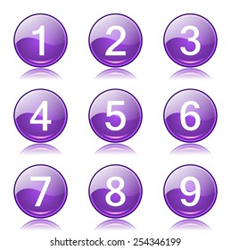 Numbers Counting Violet Vector Button Icon Design Set