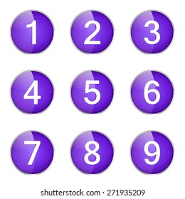 Numbers Counting Violet Vector Button Icon Design Set