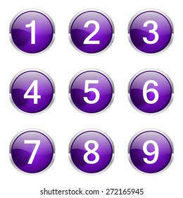 Numbers Counting Violet Vector Button Icon Design Set