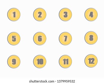 Numbers Counting Yellow Vector Button Icon Design Set 