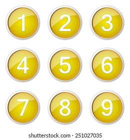 Numbers Counting Yellow Vector Button Icon Design Set