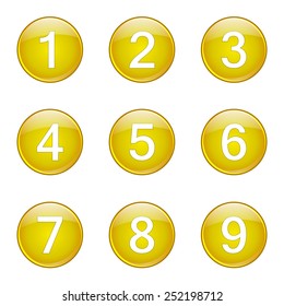 Numbers Counting Yellow Vector Button Icon Design Set