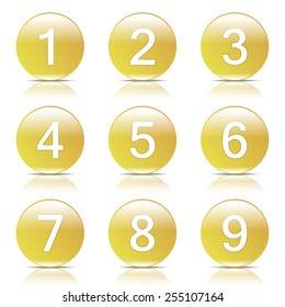 Numbers Counting Yellow Vector Button Icon Design Set