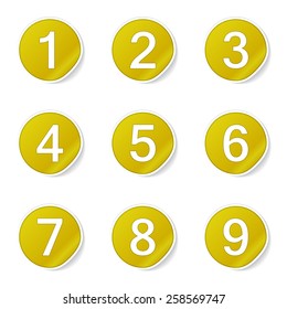 Numbers Counting Yellow Vector Button Icon Design Set