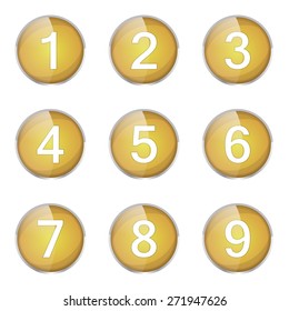 Numbers Counting Yellow Vector Button Icon Design Set