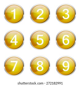 Numbers Counting Yellow Vector Button Icon Design Set