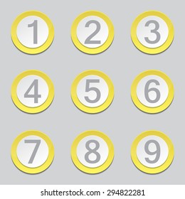 Numbers Counting Yellow Vector Button Icon Design Set