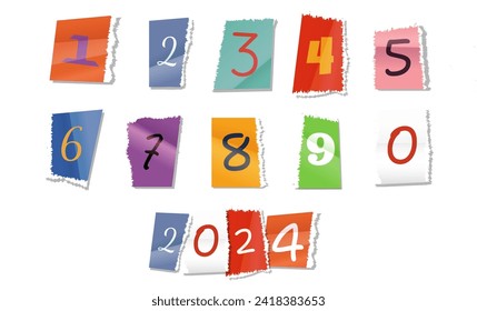 Numbers. Cut from paper. For collage and your design. Compose any number. Sliced letters various funny style font for flyer or anonymous notes