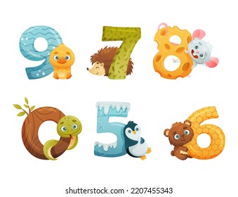 Numbers Cute Animal Character Preschool Education Stock Vector (Royalty ...