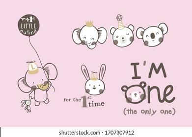  numbers with cute animals character.  rabbit, cat, elephant .bear . For baby birthday, party, invitation. Appropriate to fashion kids and  infant Can be printed on t-shirts, pillow, poster, mug, bag