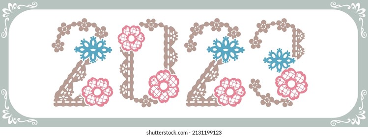 Numbers design 2023. Font of floral laces. Vector illustration.