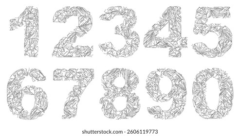 The numbers, designed in the style of electronic circuits, resemble the tracks on a motherboard. The geometric precision and chaotic lines create a techno-art effect, combining technology and graphics