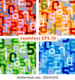 numbers digits and signs "division", "multiplication", "addition", "power" vector seamless background, set of 4 eps10