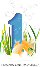 Numbers with displays of colorful fish life under water