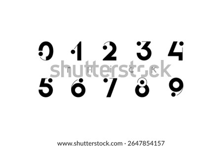 Numbers with dot, thick numerals 0, 1, 2, 3, 4, 5, 6, 7, 8, 9, vector illustration 10EPS.