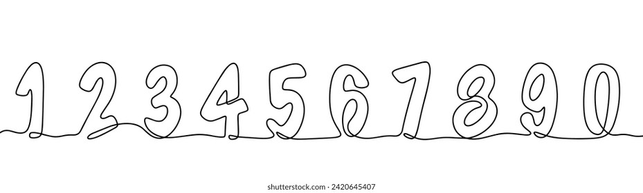 Numbers drawn in a continuous line in one row. Numbers for different uses. Vector illustration. Images produced without the use of any form of AI software at any stage. 