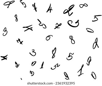 Numbers are drawn freehand with an ink pen in a seamless pattern. Ornament with numbers from 0 to 9. Vector.