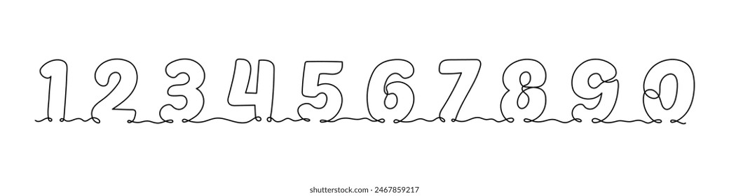 The numbers are drawn in one continuous line drawing. Vector illustration. Set of linear numbers