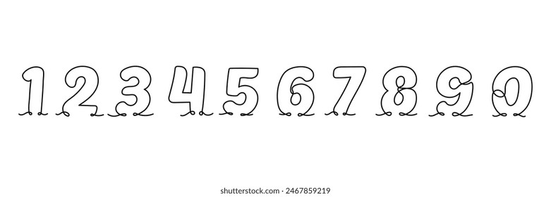The numbers are drawn in one continuous line drawing. Vector illustration. Set of linear numbers