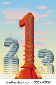 numbers as eastern buildings, with the number one as tallest one