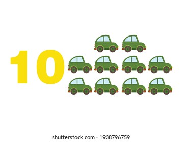 numbers with examples with cars. educational page with mathematical numbers for children