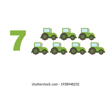 numbers with examples with cars. educational page with mathematical numbers for children