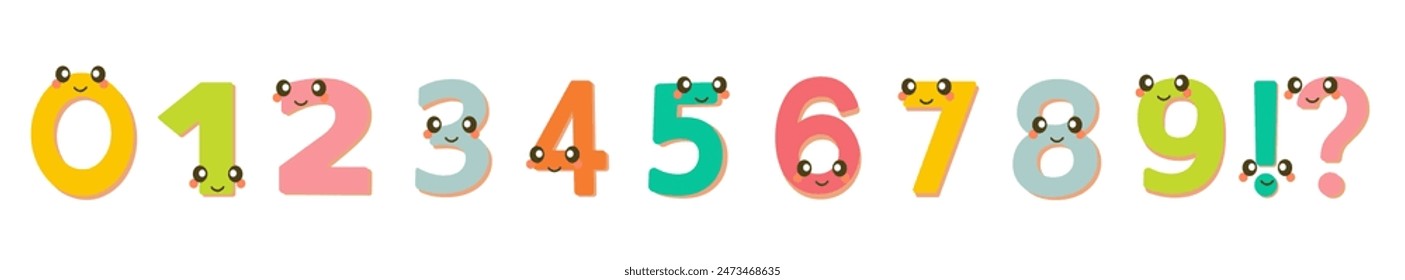 Numbers with faces. Cartoon funny numbers for learning mathematics and arithmetic. Set of vector happy school symbols.