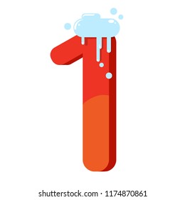 Numbers. The figure is 1 in the snow. Number for the new year, Christmas, winter. Flat vector illustration