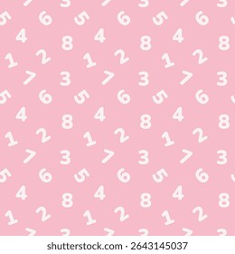 Os números mostram um padrão perfeito no fundo pastel rosa. Lindas impressões para crianças. Ilustração vetorial