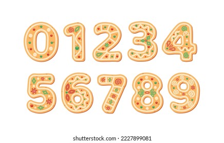 Numbers or figures of cookie or gingerbread. Numbers from one to ten. Flat, cartoon. Isolated vector illustration eps 10 