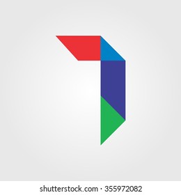 Numbers five (7) in origami style. Vector illustration colorful bright design. Formed by triangles. For party poster, greeting card, banner or invitation. Cute numerical icons and signs.