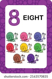 Numbers Flashcards. Number Eight Educational math card for children. Learn Counting numbers.