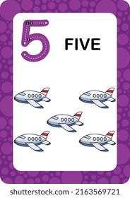 Numbers Flashcards. Number Five Educational math card for children. Learn Counting numbers.