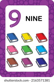 Numbers Flashcards. Number Nine Educational math card for children. Learn Counting numbers.
