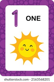 Numbers Flashcards. Number One Educational Math Card For Children. Learn Counting Numbers.