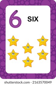 Numbers Flashcards. Number Six Educational Math Card For Children. Learn Counting Numbers.