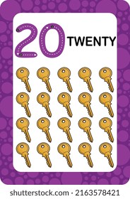 Numbers Flashcards. Number Twenty Educational Math Card For Children. Learn Counting Numbers.