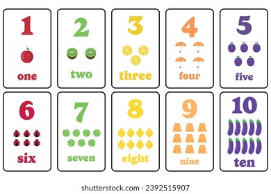 Numbers flashcards for preschool, kindergarten or elementary kids.