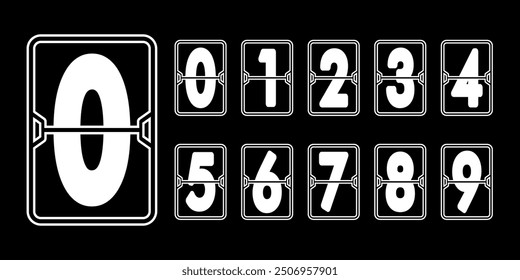 Numbers in flip clock and countdown counter style. Flip clock scoreboard template. Timer, watch template, date, calendar, dashboard display, score panel. Vector illustration 