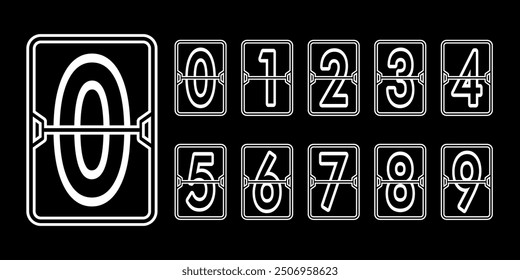 Numbers in flip clock and countdown counter style. Flip clock scoreboard template. Timer, watch template, date, calendar, dashboard display, score panel. Vector illustration 