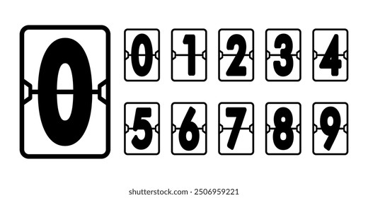 Numbers in flip clock and countdown counter style. Flip clock scoreboard template. Timer, watch template, date, calendar, dashboard display, score panel. Vector illustration 